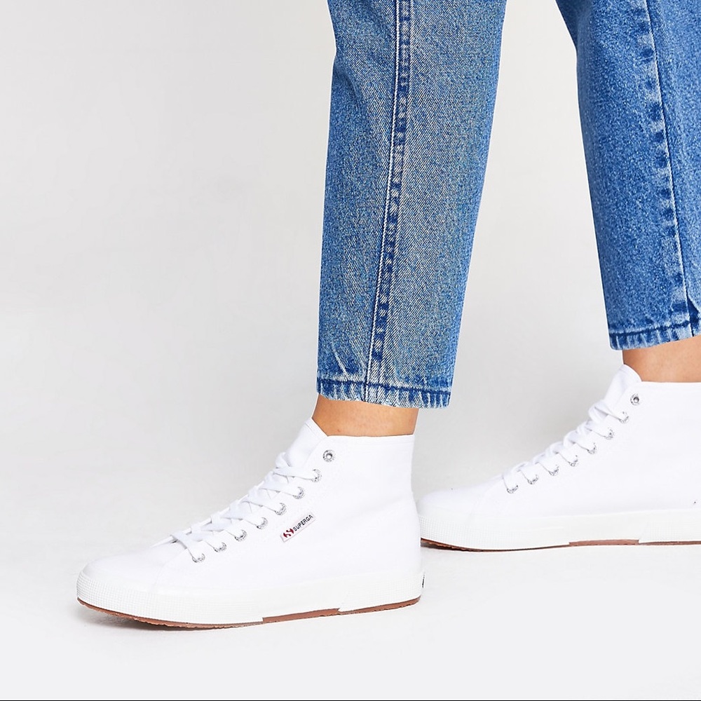 Superga white high top lace-up sneakers